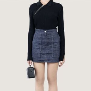 LVIR Mélange Wool-Linen Blend High Waist Denim Mini Skirt Size XS